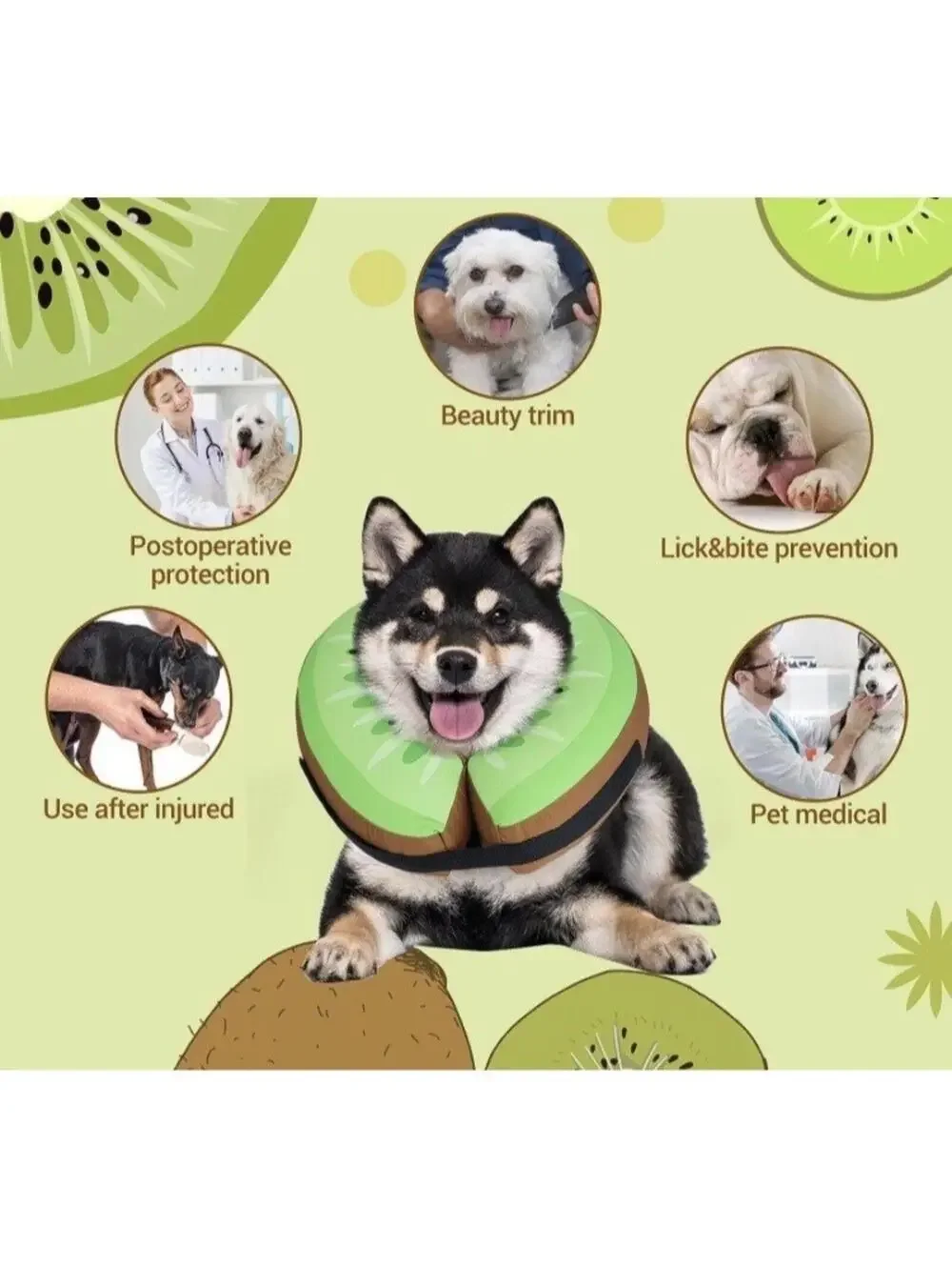 Inflatable Dog Cone Collar Alternative Post-Surgery Waterproof Kiwi Design